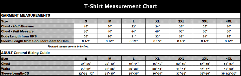 tshirt measure chart
